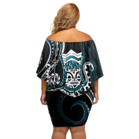 Turquoise Hawaii Kanaloa God Off Shoulder Short Dress Hawaiian Octopus