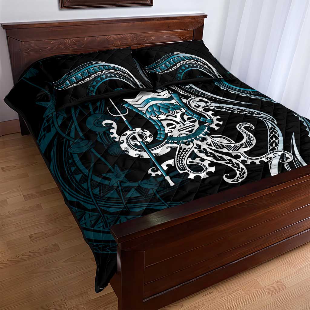 Turquoise Hawaii Kanaloa God Quilt Bed Set Hawaiian Octopus