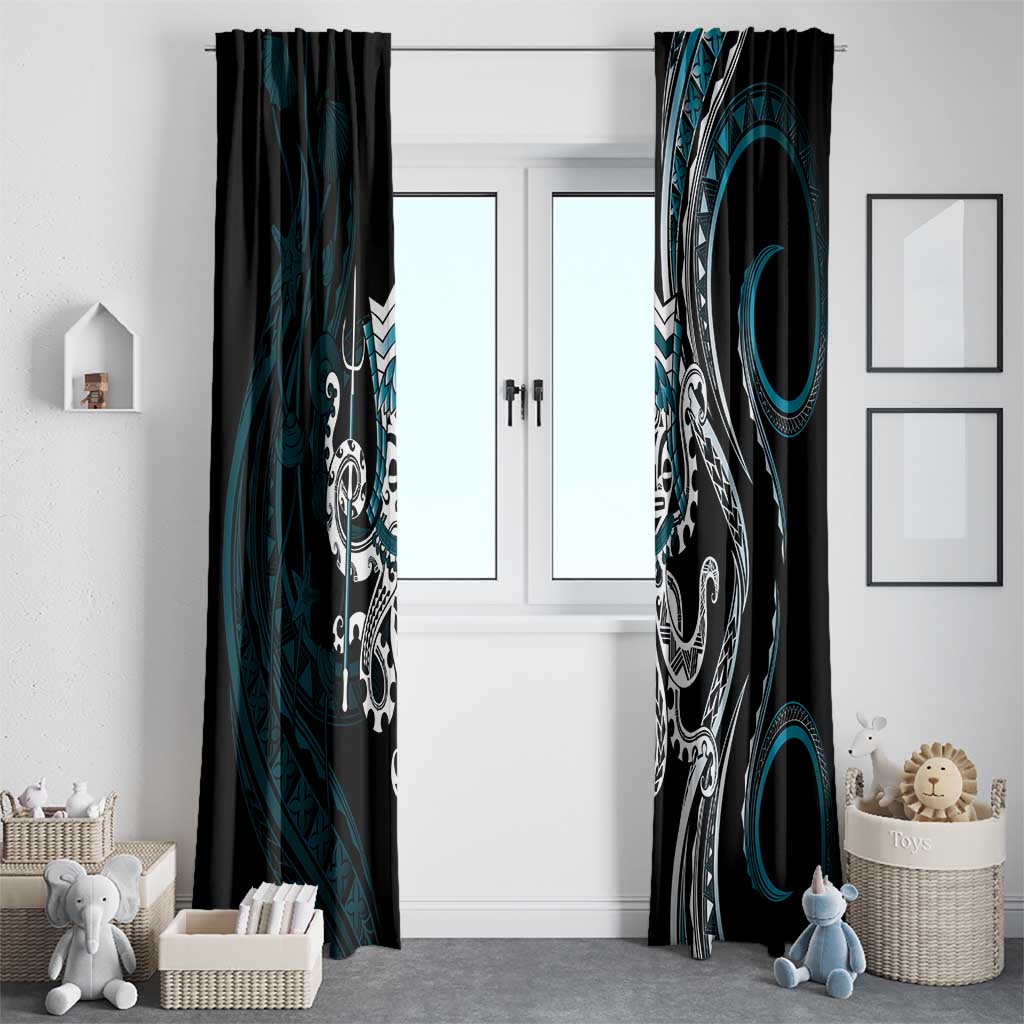 Turquoise Hawaii Kanaloa God Window Curtain Hawaiian Octopus