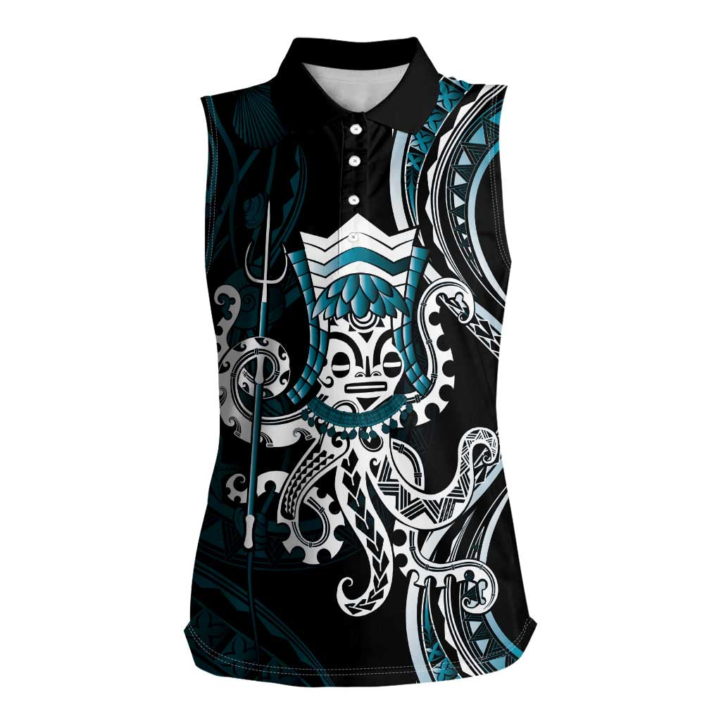 Turquoise Hawaii Kanaloa God Women Sleeveless Polo Shirt Hawaiian Octopus LT14 Female Turquoise - Polynesian Pride