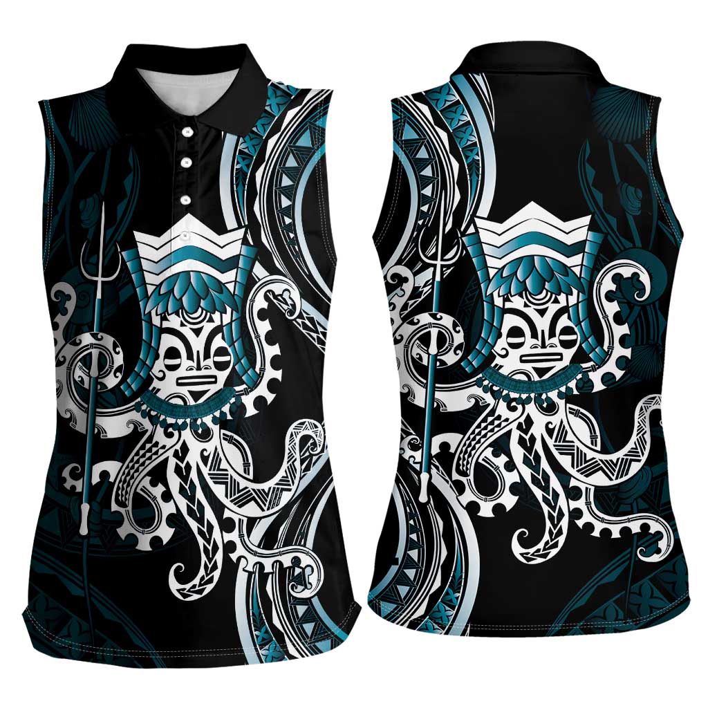 Turquoise Hawaii Kanaloa God Women Sleeveless Polo Shirt Hawaiian Octopus LT14 - Polynesian Pride