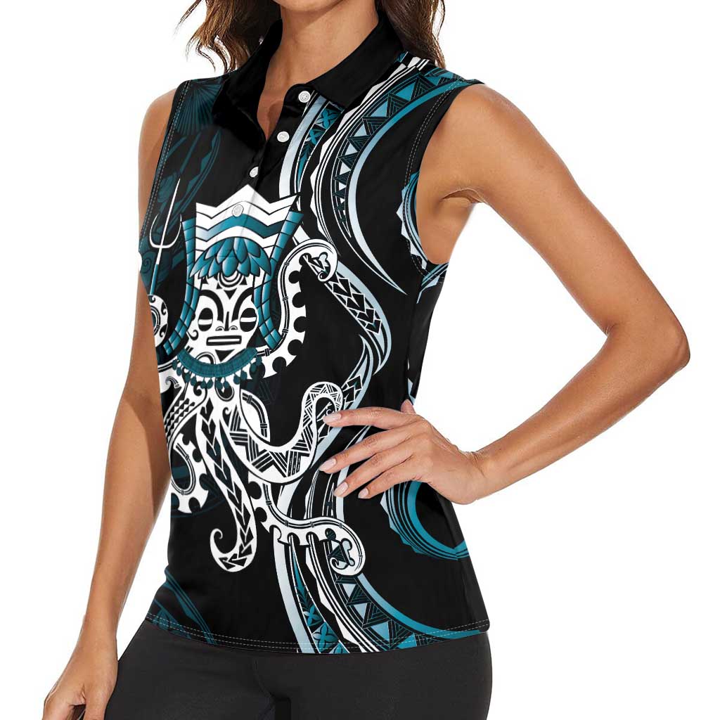 Turquoise Hawaii Kanaloa God Women Sleeveless Polo Shirt Hawaiian Octopus LT14 - Polynesian Pride
