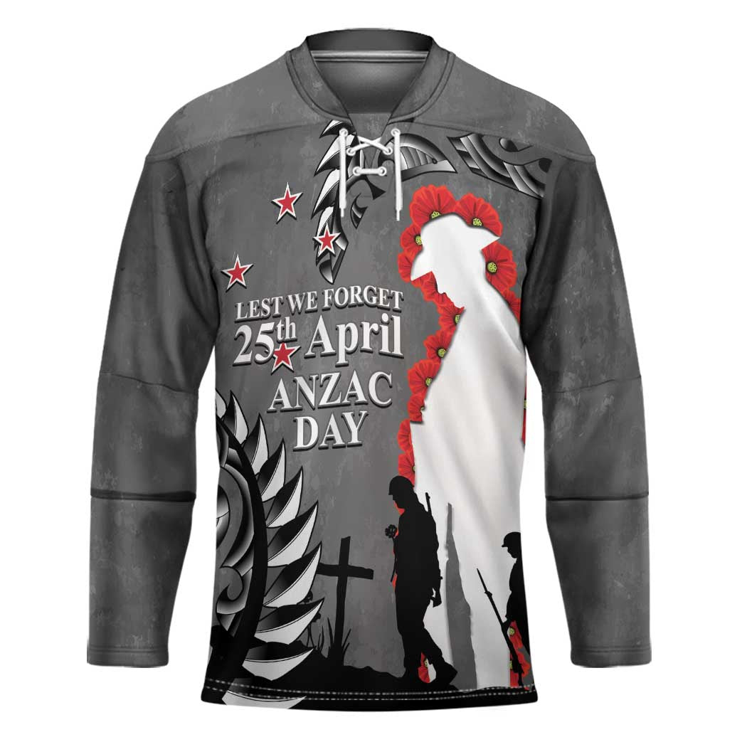 New Zealand ANZAC Day Hockey Jersey 25th April Silver Fern With Poppy - Polynesian Pride