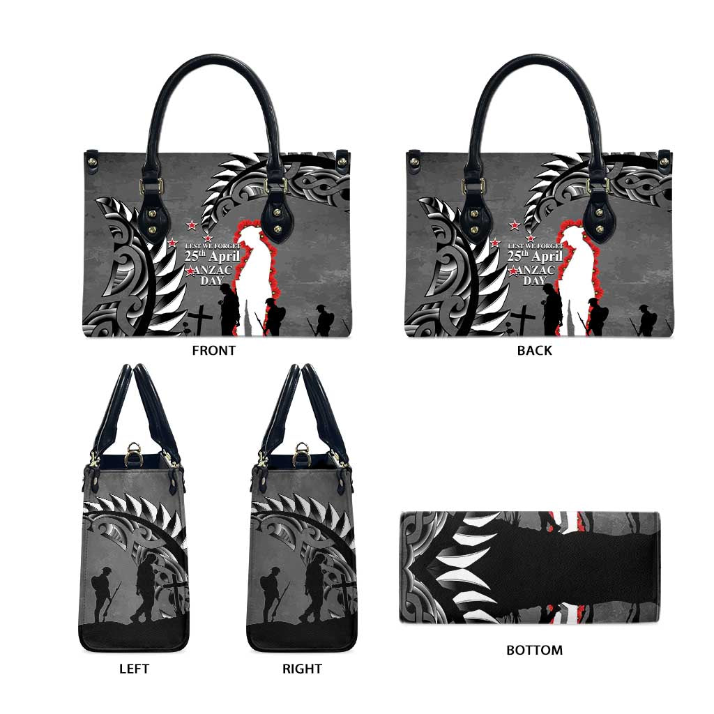 New Zealand ANZAC Day Leather Bag 25th April Silver Fern With Poppy - Polynesian Pride