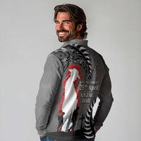 New Zealand ANZAC Day Long Sleeve Polo Shirt 25th April Silver Fern With Poppy