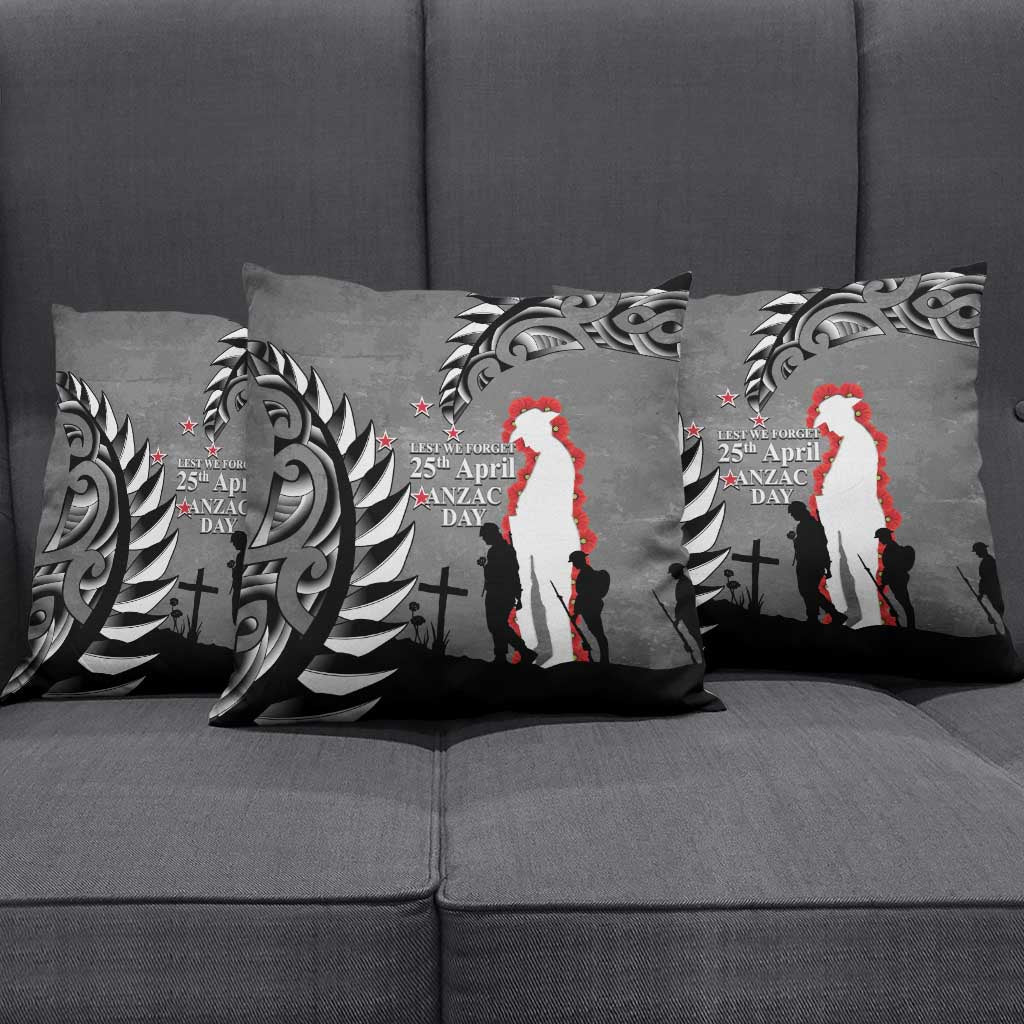New Zealand ANZAC Day Pillow Cover 25th April Silver Fern With Poppy LT14 - Polynesian Pride