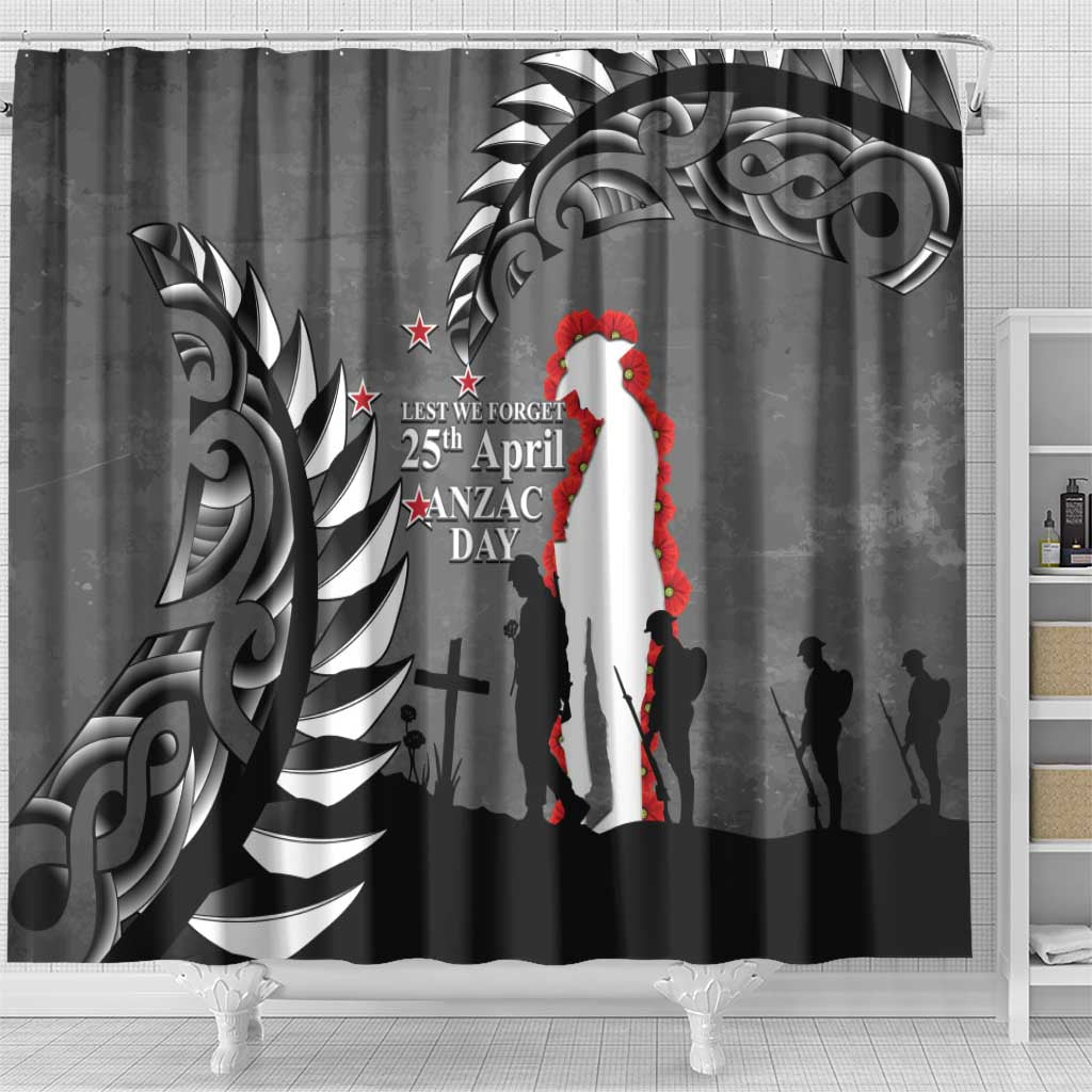 New Zealand ANZAC Day Shower Curtain 25th April Silver Fern With Poppy