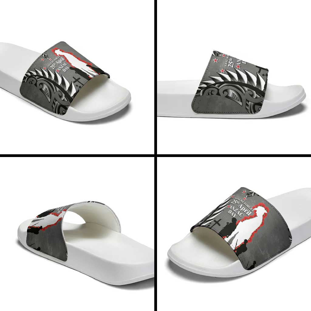 New Zealand ANZAC Day Slide Sandals 25th April Silver Fern With Poppy LT14 - Polynesian Pride