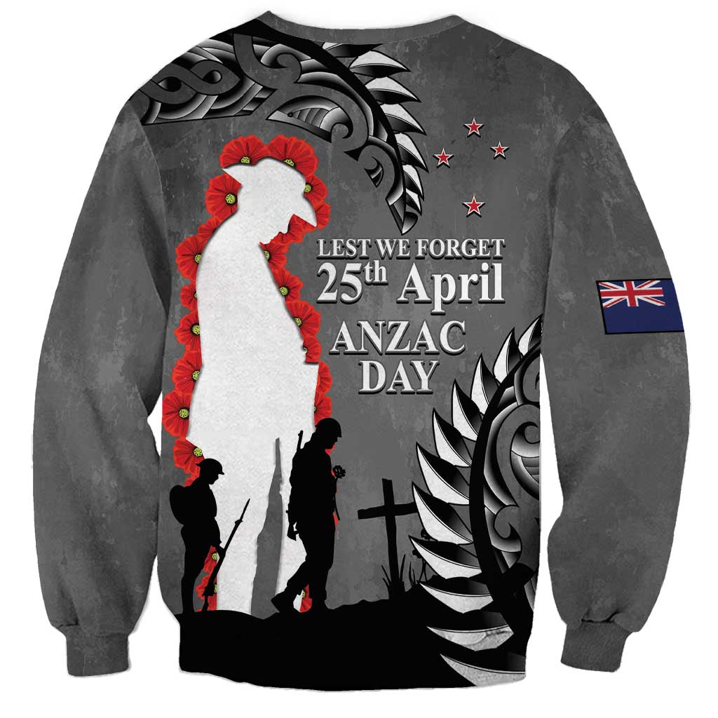 New Zealand ANZAC Day Sweatshirt 25th April Silver Fern With Poppy
