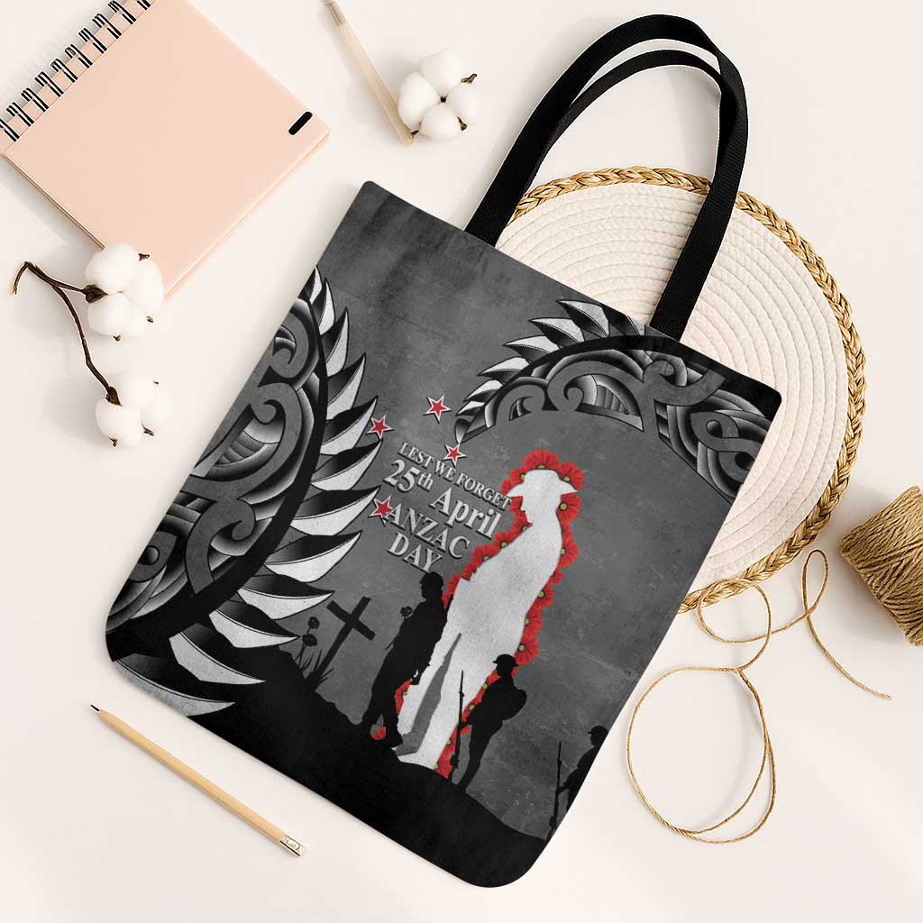 New Zealand ANZAC Day Tote Bag 25th April Silver Fern With Poppy - Polynesian Pride