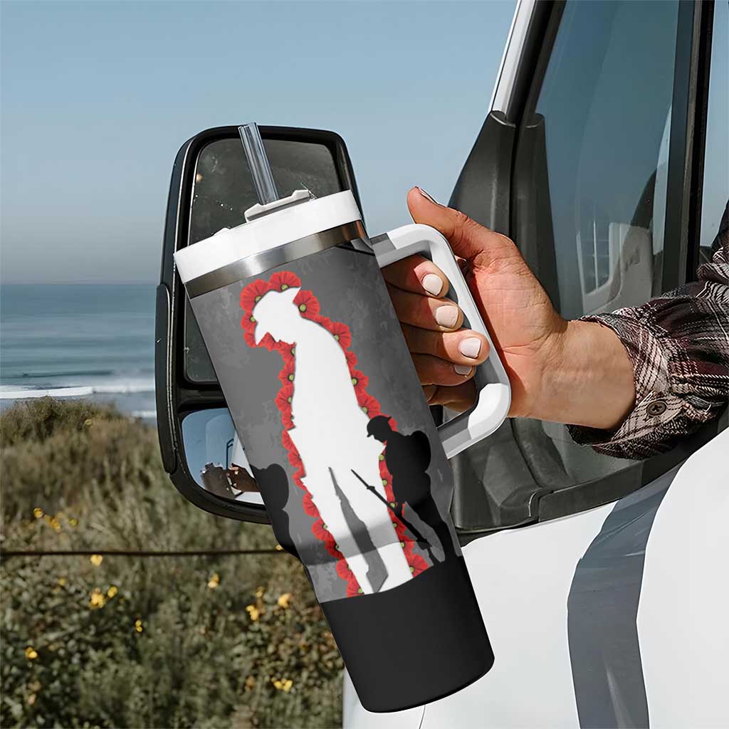 New Zealand ANZAC Day Tumbler With Handle 25th April Silver Fern With Poppy LT14 - Polynesian Pride