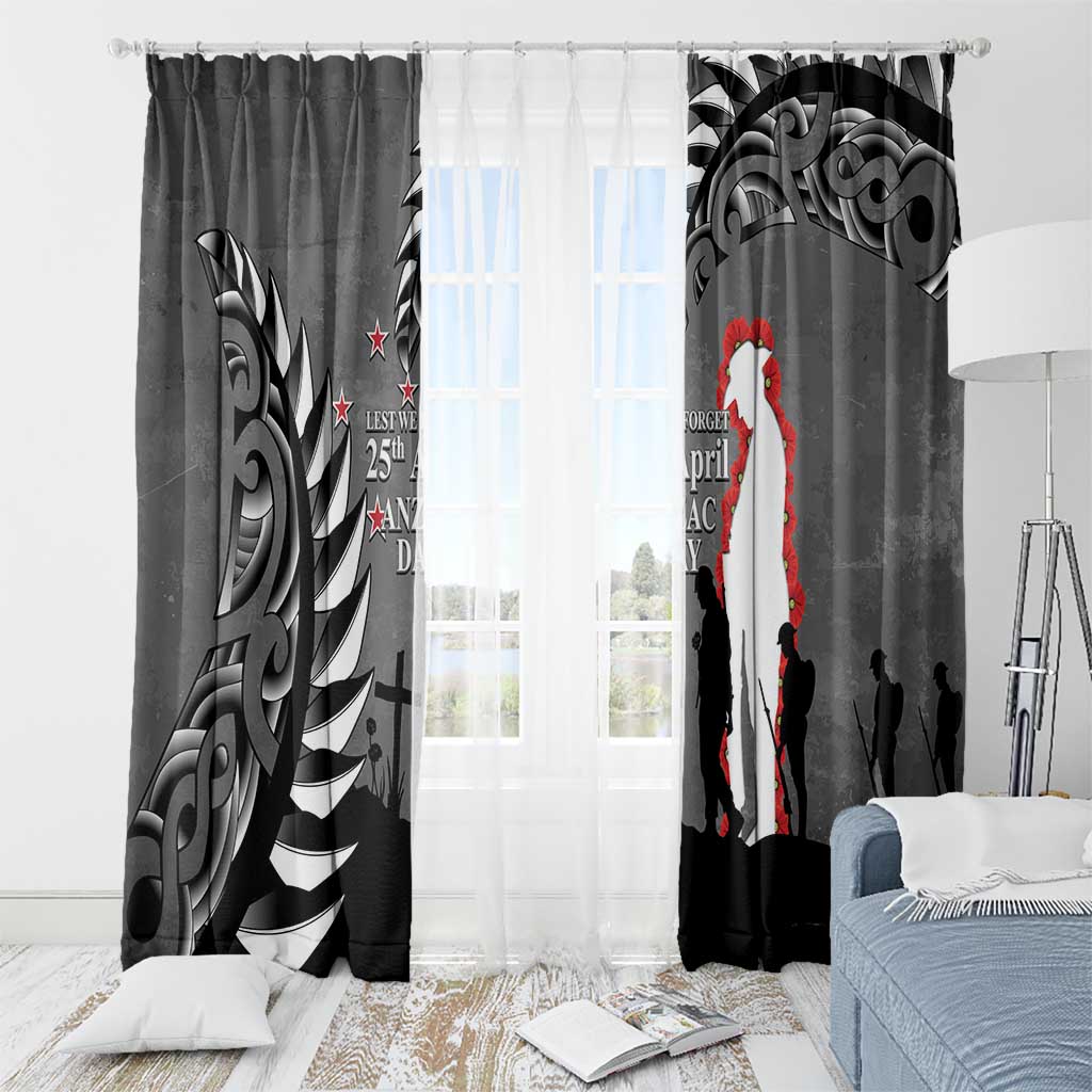 New Zealand ANZAC Day Window Curtain 25th April Silver Fern With Poppy