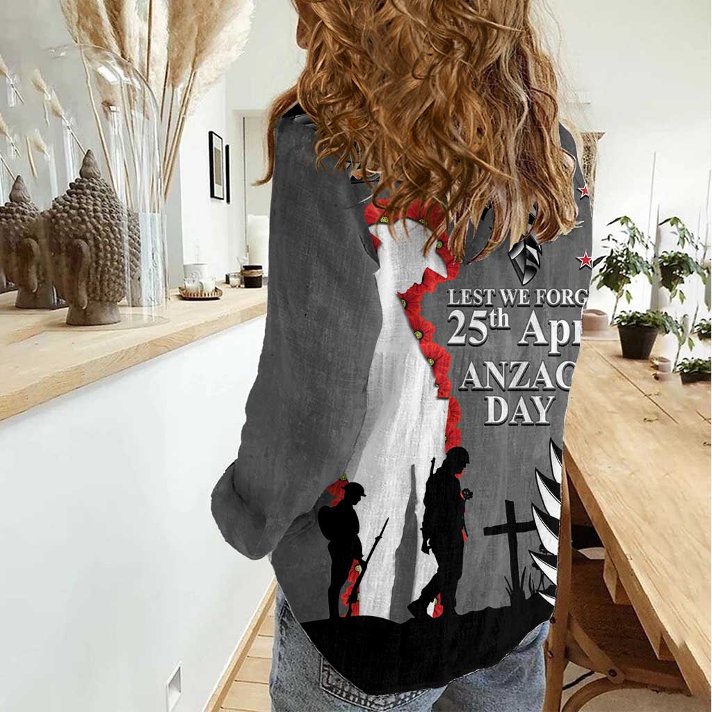 New Zealand ANZAC Day Women Casual Shirt 25th April Silver Fern With Poppy LT14 - Polynesian Pride