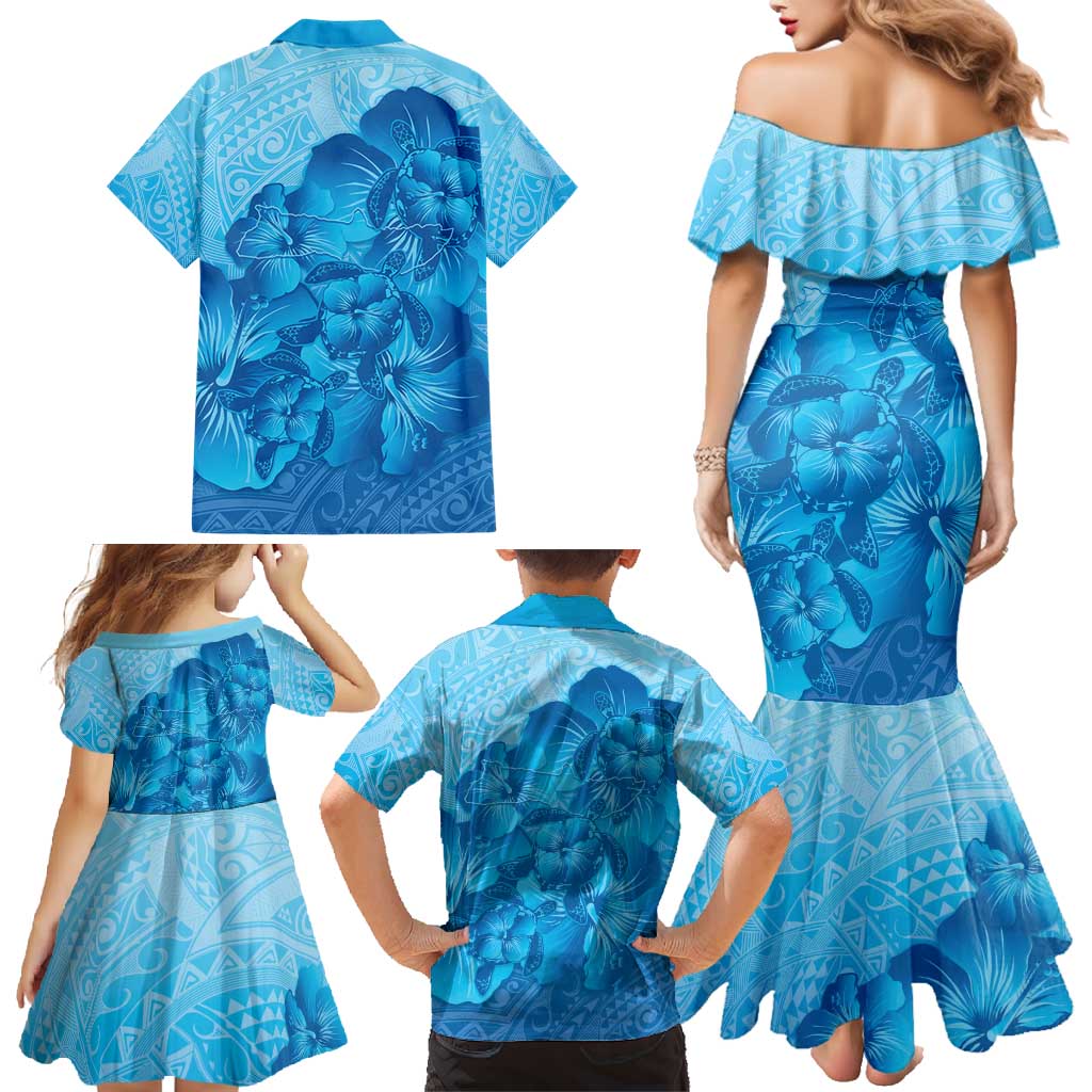 Aloha Hawaii Molokai Island Family Matching Mermaid Dress and Hawaiian Shirt Hibiscus Tribal Honu Hawaiian Tattoo