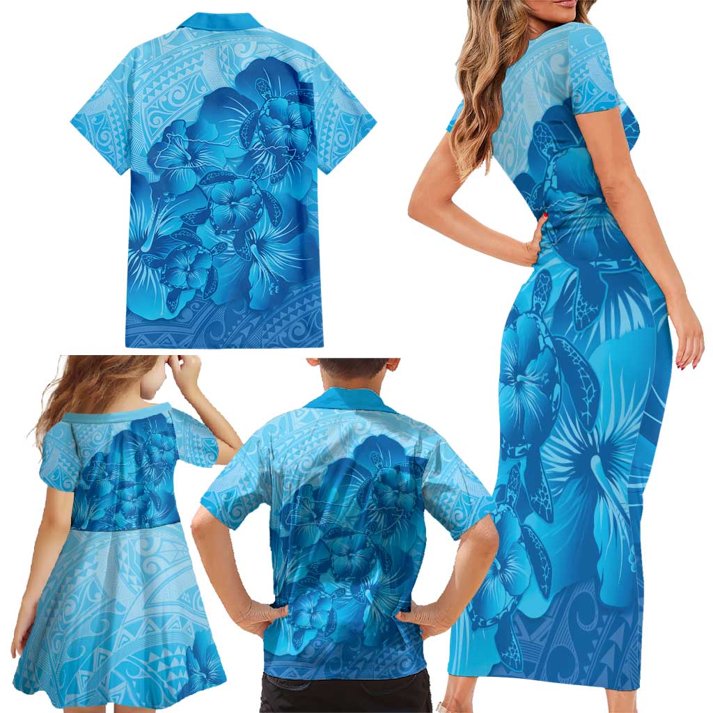 Aloha Hawaii Molokai Island Family Matching Short Sleeve Bodycon Dress and Hawaiian Shirt Hibiscus Tribal Honu Hawaiian Tattoo