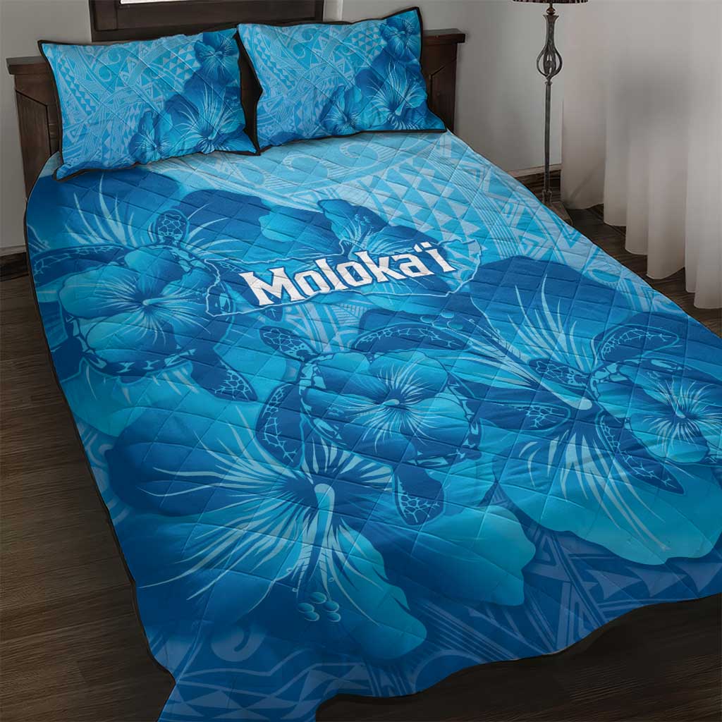 Aloha Hawaii Molokai Island Quilt Bed Set Hibiscus Tribal Honu Hawaiian Tattoo