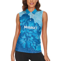 Aloha Hawaii Molokai Island Women Sleeveless Polo Shirt Hibiscus Tribal Honu Hawaiian Tattoo