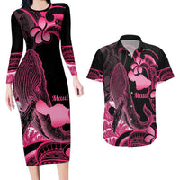 Aloha Hawaii Maui Couples Matching Long Sleeve Bodycon Dress and Hawaiian Shirt Valley Isle Humpback Whale Black