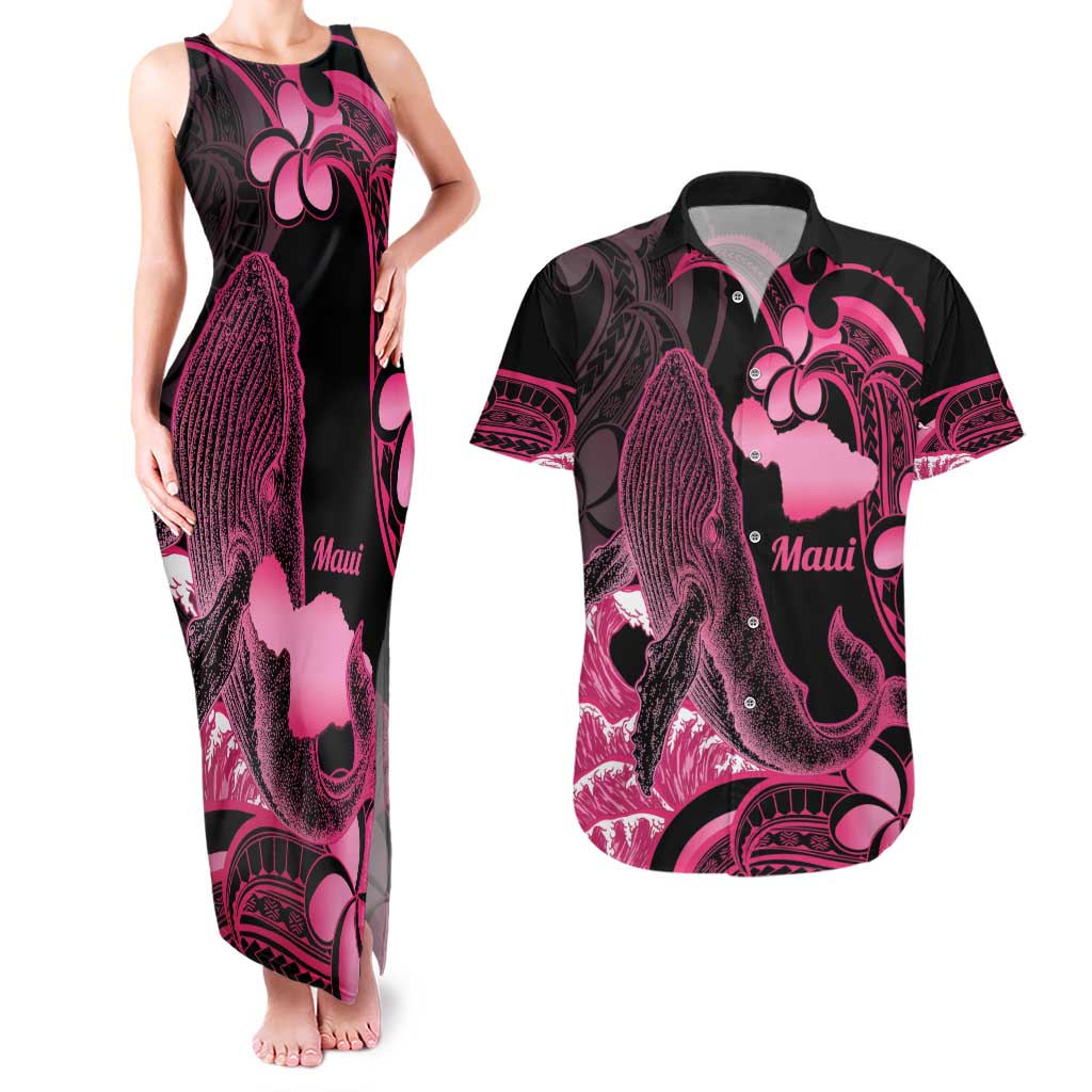 Aloha Hawaii Maui Couples Matching Tank Maxi Dress and Hawaiian Shirt Valley Isle Humpback Whale Black