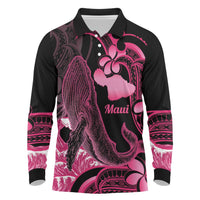 Aloha Hawaii Maui Long Sleeve Polo Shirt Valley Isle Humpback Whale Black
