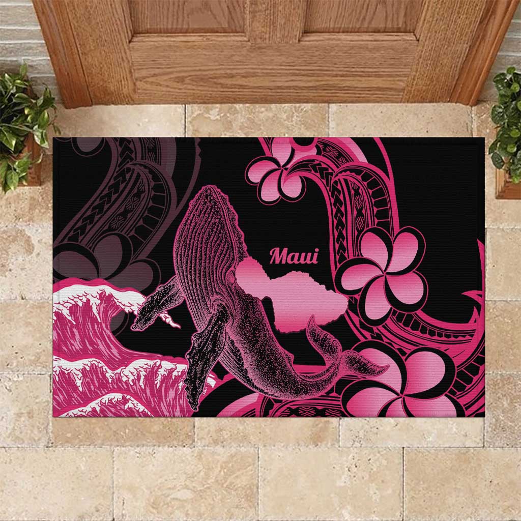 Aloha Hawaii Maui Rubber Doormat Valley Isle Humpback Whale Black