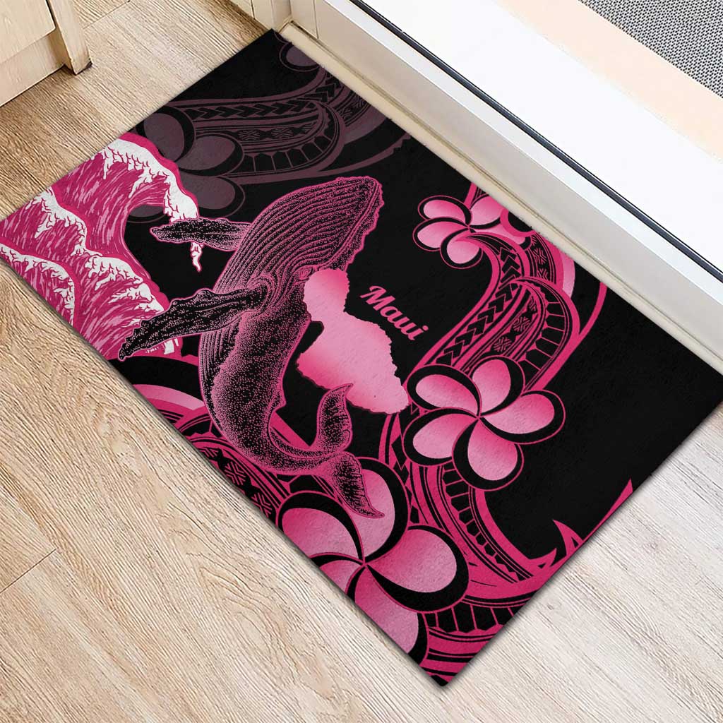 Aloha Hawaii Maui Rubber Doormat Valley Isle Humpback Whale Black