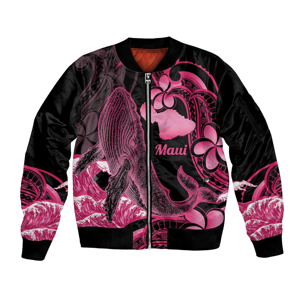 Aloha Hawaii Maui Sleeve Zip Bomber Jacket Valley Isle Humpback Whale Black
