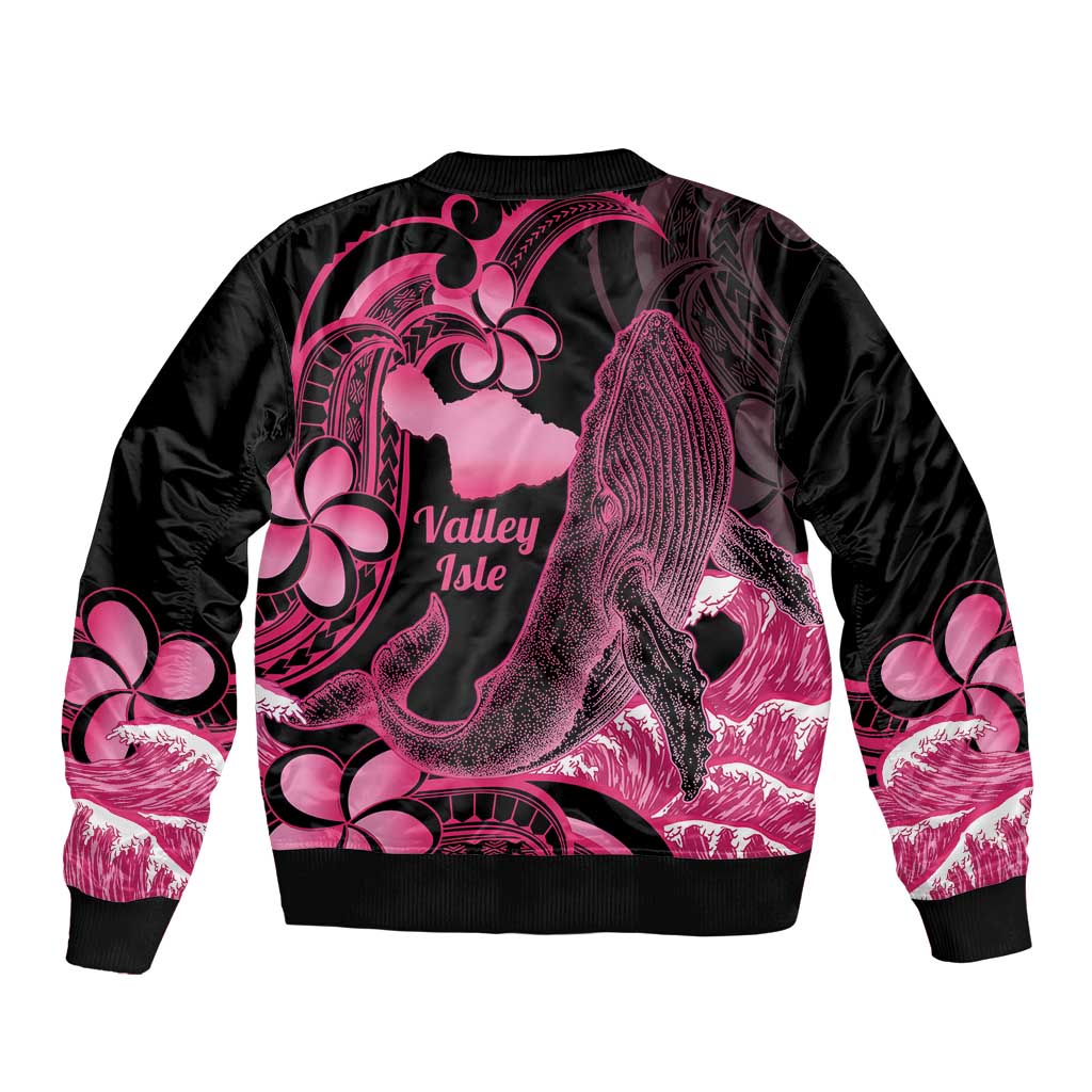 Aloha Hawaii Maui Sleeve Zip Bomber Jacket Valley Isle Humpback Whale Black