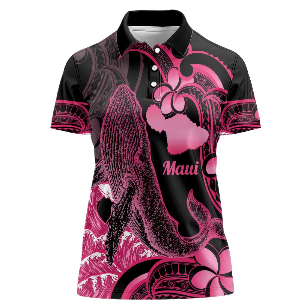 Aloha Hawaii Maui Women Polo Shirt Valley Isle Humpback Whale Black