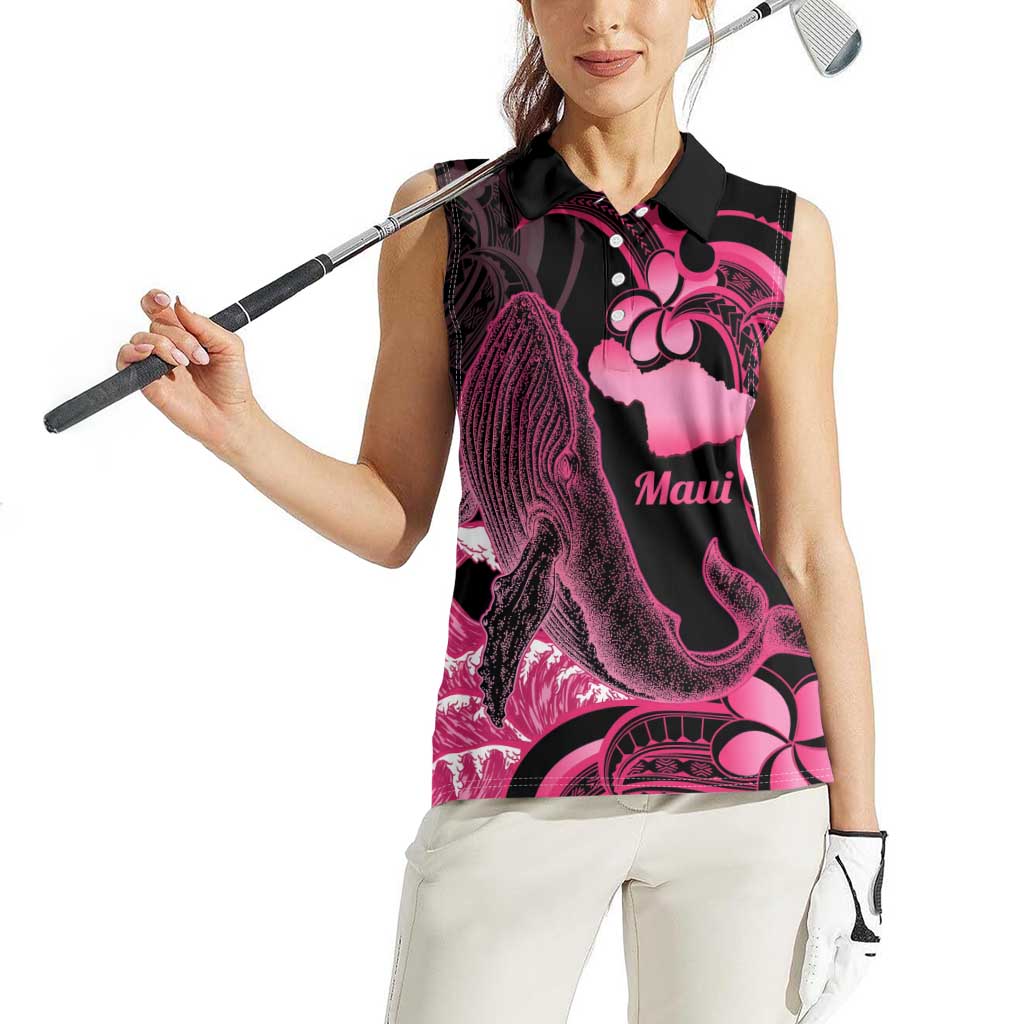 Aloha Hawaii Maui Women Sleeveless Polo Shirt Valley Isle Humpback Whale Black