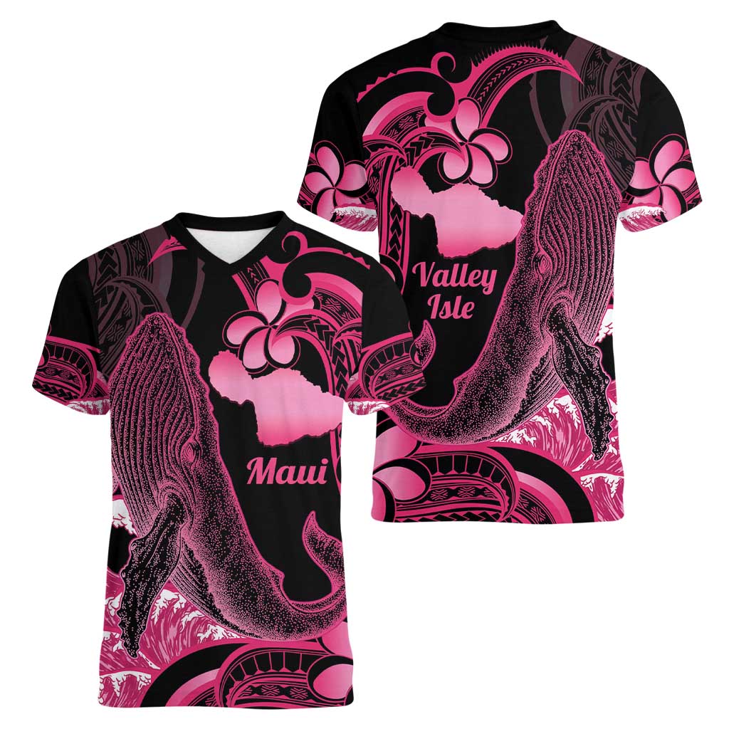 Aloha Hawaii Maui Women V-Neck T-Shirt Valley Isle Humpback Whale Black