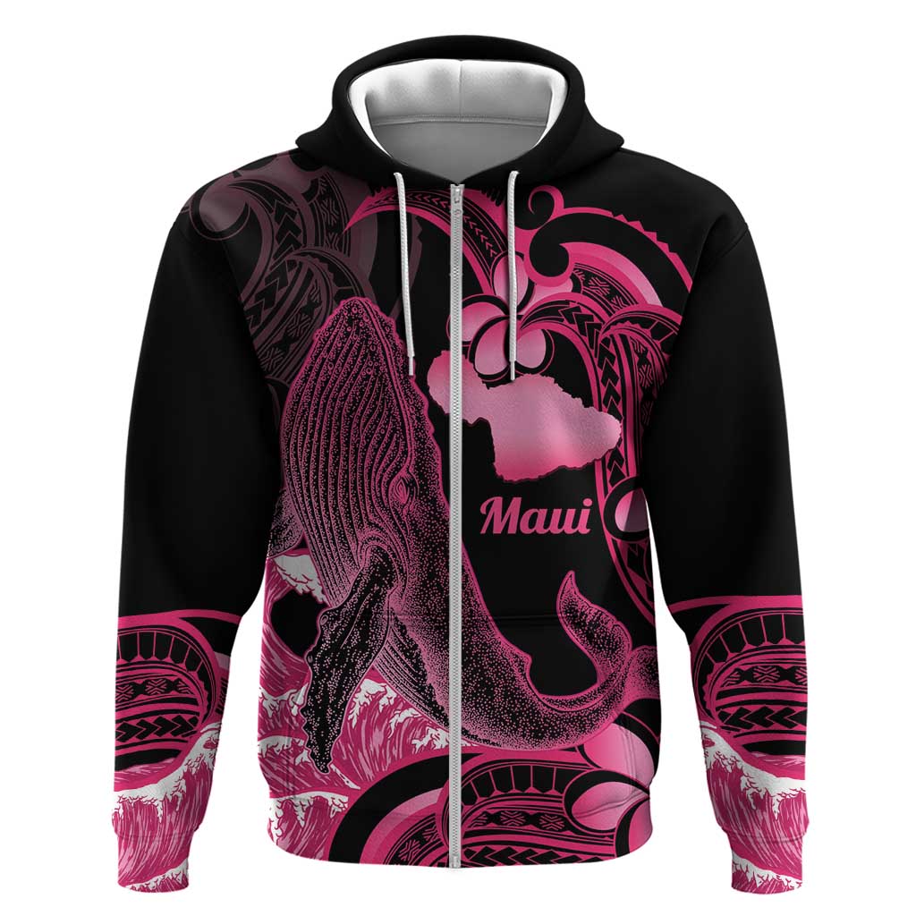 Aloha Hawaii Maui Zip Hoodie Valley Isle Humpback Whale Black