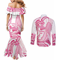 Aloha Hawaii Maui Couples Matching Mermaid Dress and Long Sleeve Button Shirt Valley Isle Humpback Whale White