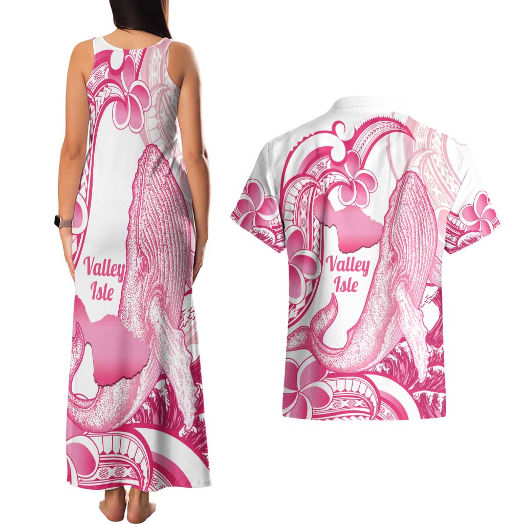 Aloha Hawaii Maui Couples Matching Tank Maxi Dress and Hawaiian Shirt Valley Isle Humpback Whale White