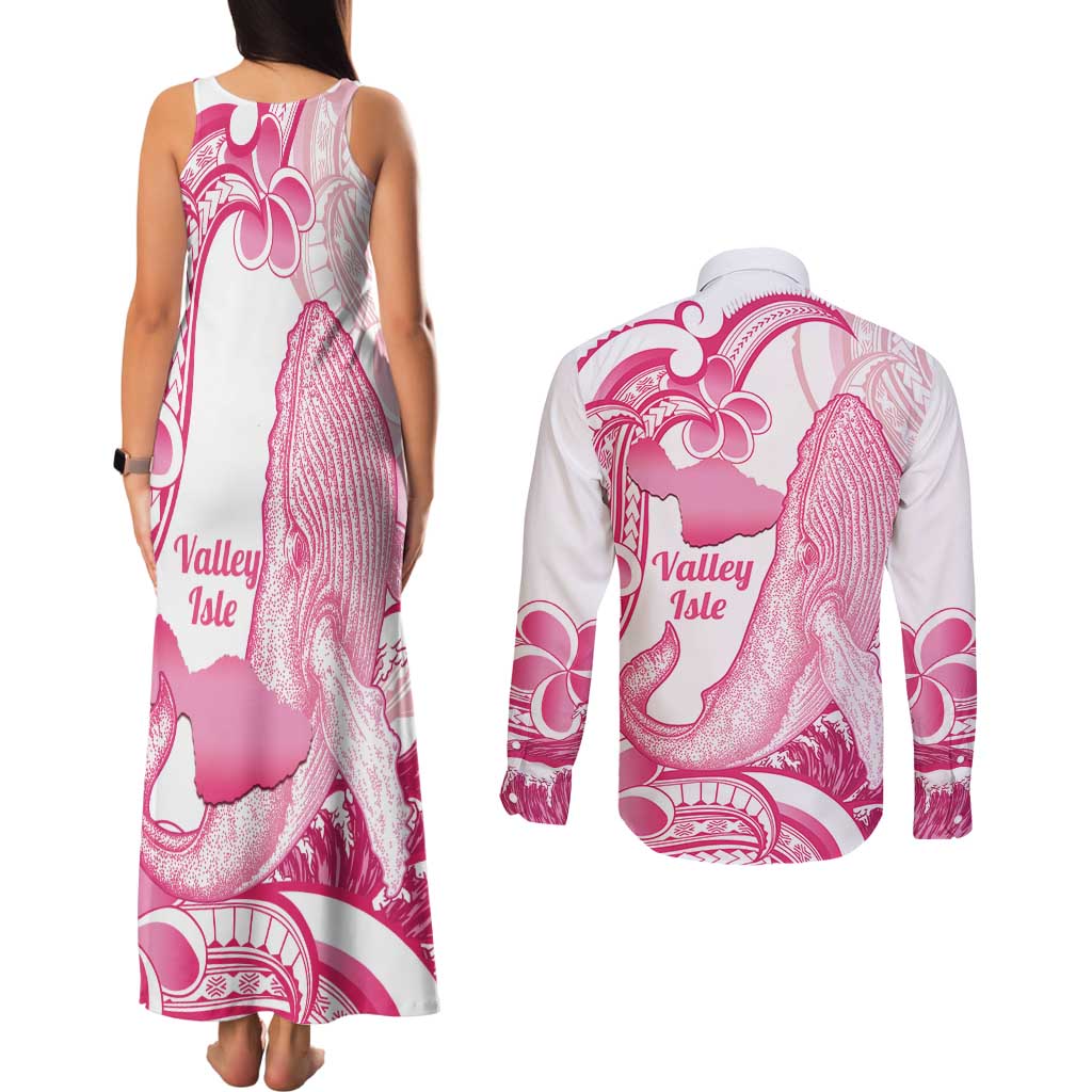 Aloha Hawaii Maui Couples Matching Tank Maxi Dress and Long Sleeve Button Shirt Valley Isle Humpback Whale White