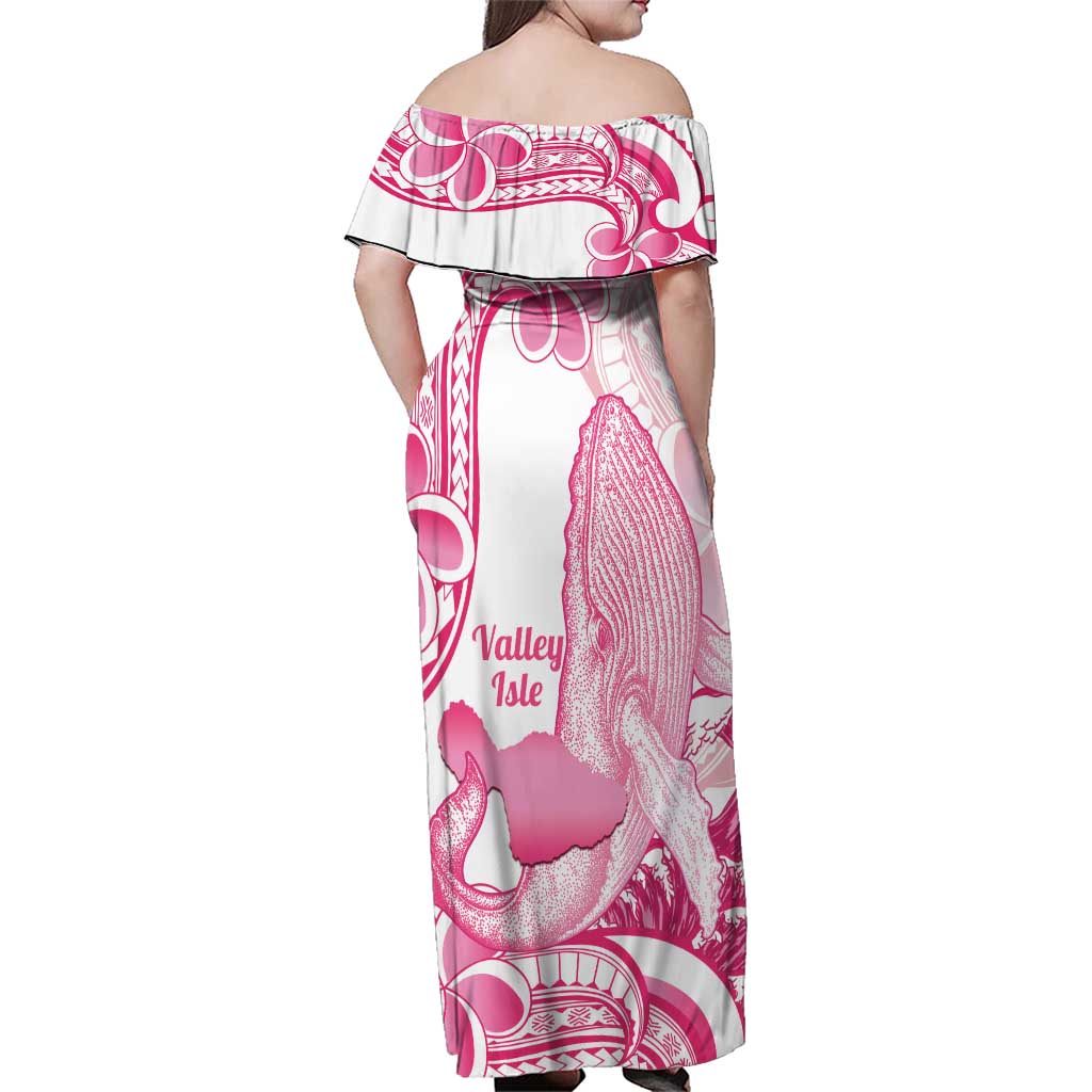 Aloha Hawaii Maui Family Matching Off Shoulder Maxi Dress and Hawaiian Shirt Valley Isle Humpback Whale White