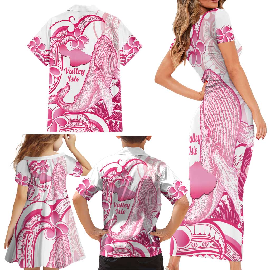 Aloha Hawaii Maui Family Matching Short Sleeve Bodycon Dress and Hawaiian Shirt Valley Isle Humpback Whale White