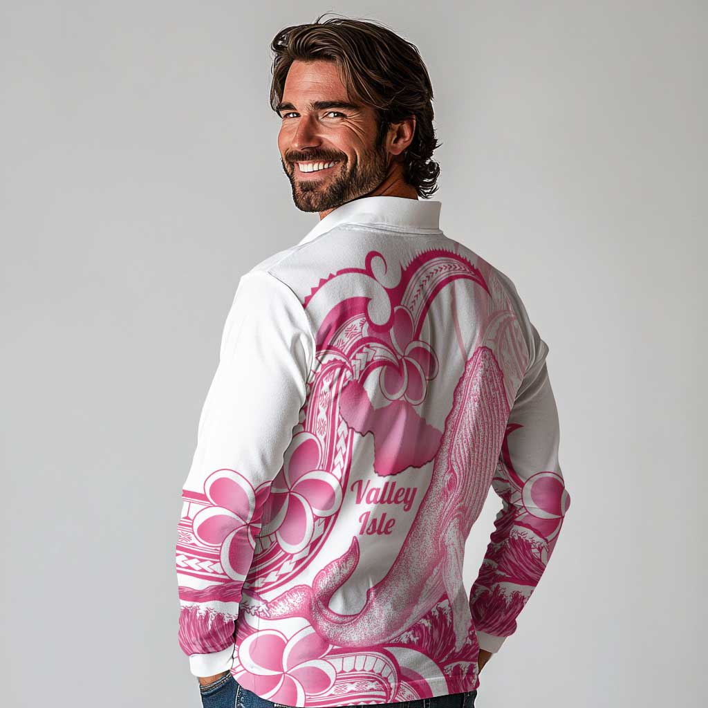 Aloha Hawaii Maui Long Sleeve Polo Shirt Valley Isle Humpback Whale White