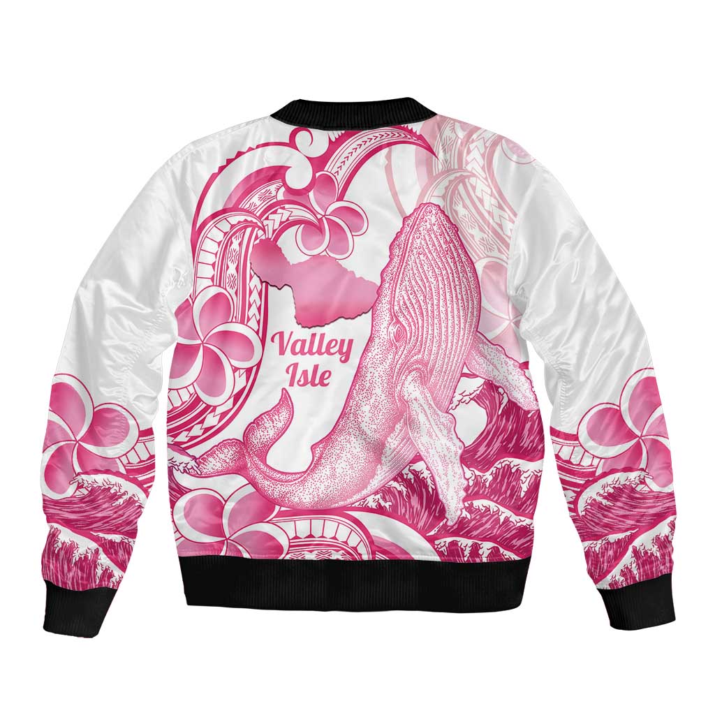 Aloha Hawaii Maui Sleeve Zip Bomber Jacket Valley Isle Humpback Whale White