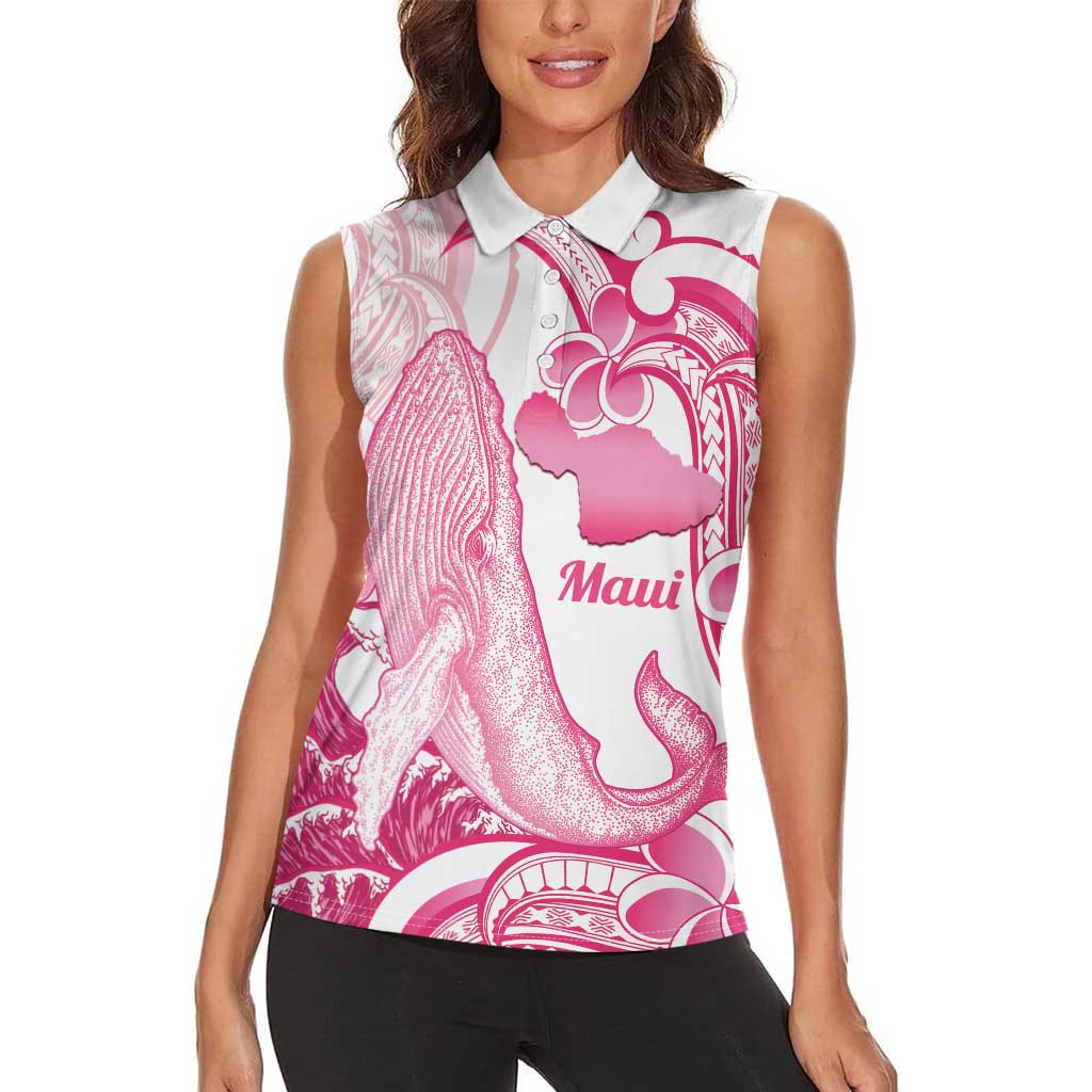 Aloha Hawaii Maui Women Sleeveless Polo Shirt Valley Isle Humpback Whale White