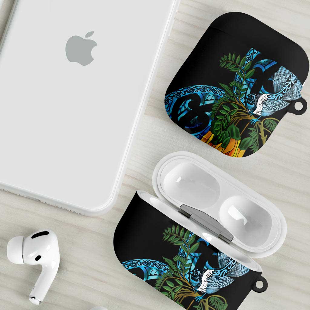 Turquoise New Zealand Kowhai And Piwakawaka AirPods Case Maori Ngaru Paua Shell - Polynesian Pride