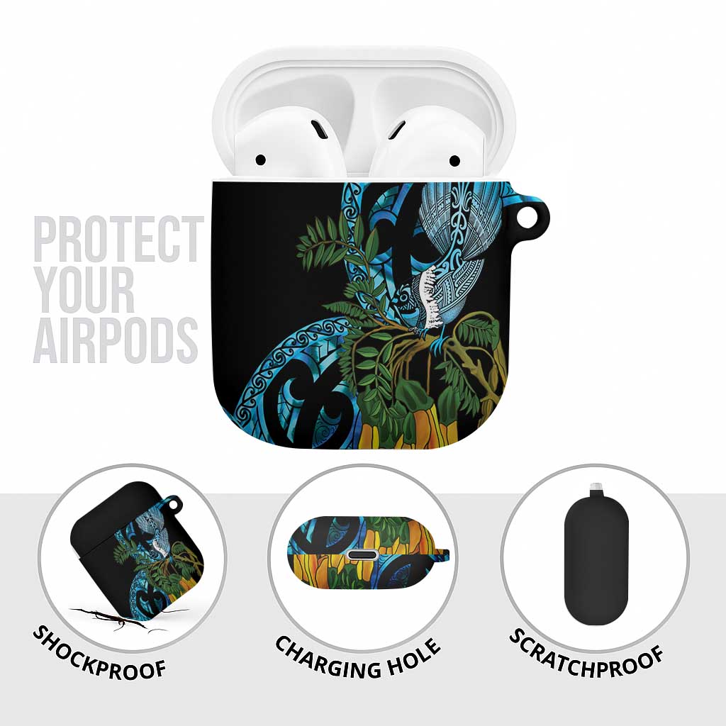 Turquoise New Zealand Kowhai And Piwakawaka AirPods Case Maori Ngaru Paua Shell - Polynesian Pride