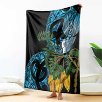 Turquoise New Zealand Kowhai And Piwakawaka Blanket Maori Ngaru Paua Shell