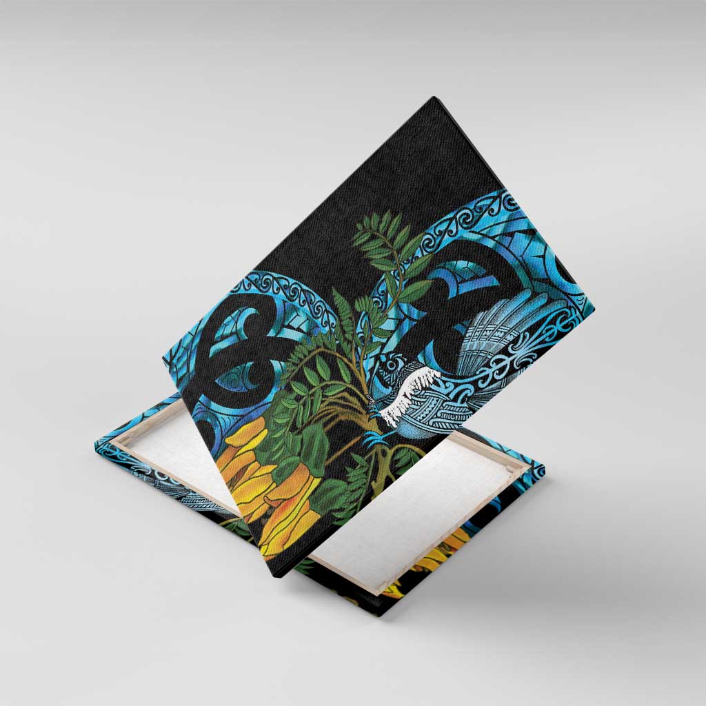 Turquoise New Zealand Kowhai And Piwakawaka Canvas Wall Art Maori Ngaru Paua Shell