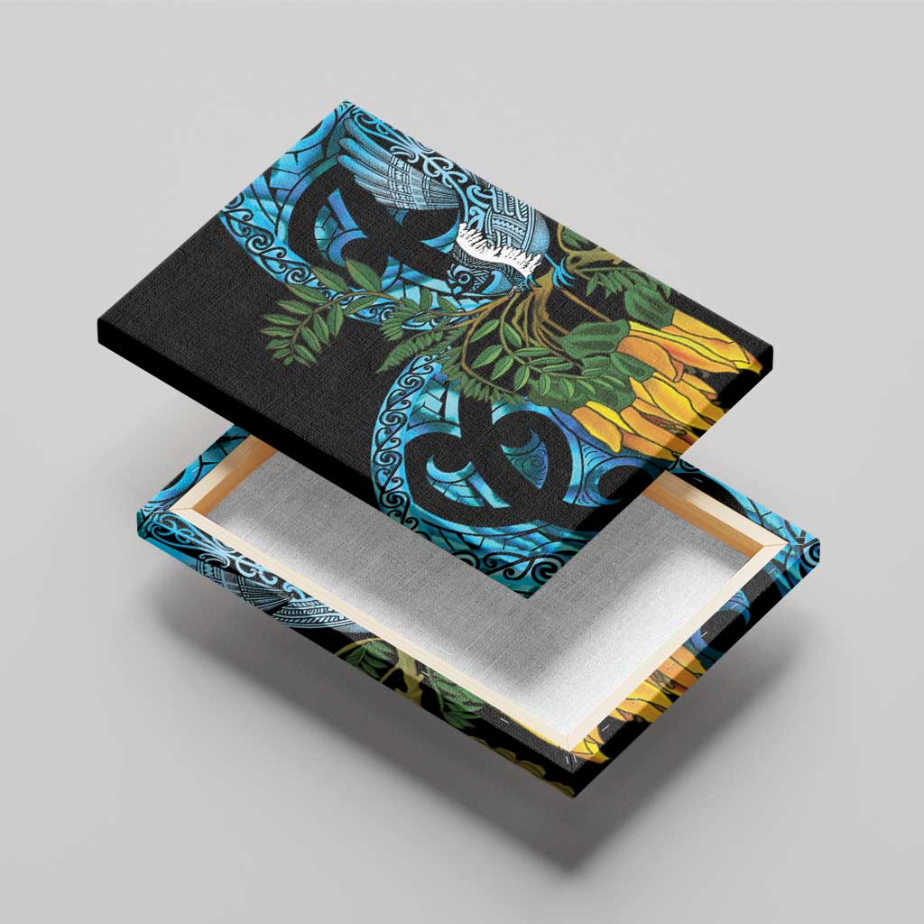 Turquoise New Zealand Kowhai And Piwakawaka Canvas Wall Art Maori Ngaru Paua Shell