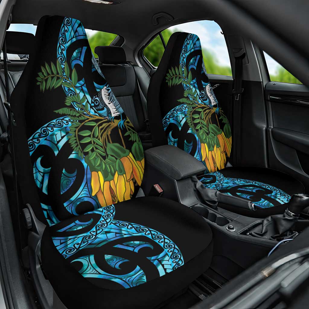 Turquoise New Zealand Kowhai And Piwakawaka Car Seat Cover Maori Ngaru Paua Shell