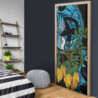 Turquoise New Zealand Kowhai And Piwakawaka Door Cover Maori Ngaru Paua Shell - Polynesian Pride
