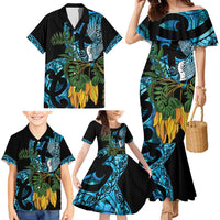 Turquoise New Zealand Kowhai And Piwakawaka Family Matching Mermaid Dress and Hawaiian Shirt Maori Ngaru Paua Shell