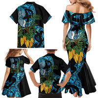 Turquoise New Zealand Kowhai And Piwakawaka Family Matching Mermaid Dress and Hawaiian Shirt Maori Ngaru Paua Shell