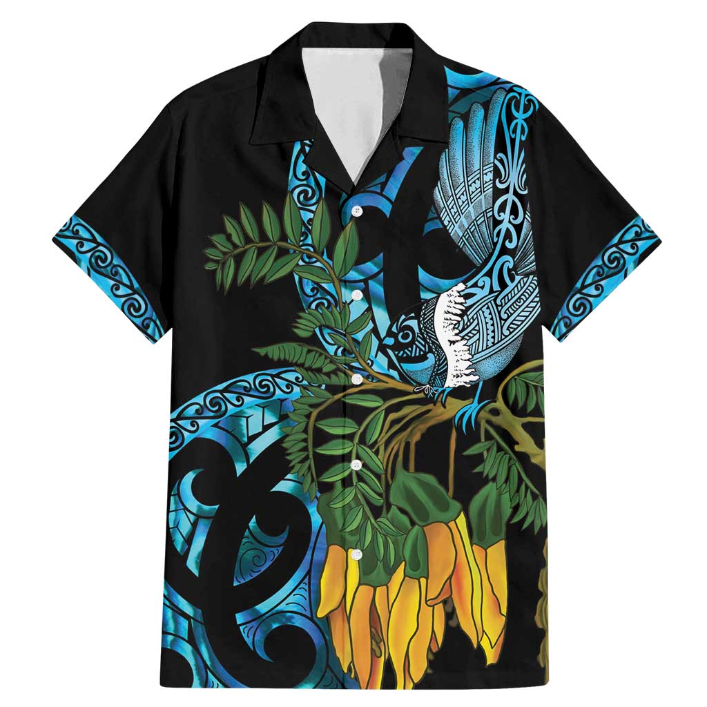Turquoise New Zealand Kowhai And Piwakawaka Family Matching Mermaid Dress and Hawaiian Shirt Maori Ngaru Paua Shell